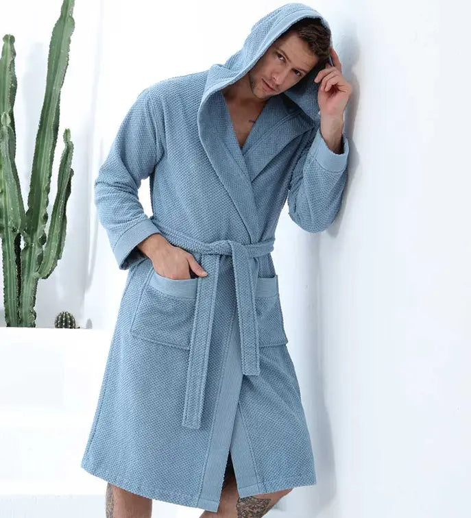 Men's Turkish Cotton Hooded Terry Bathrobe Seren