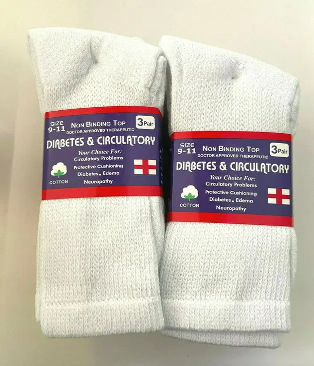 Mens Women Non Binding Cotton Circulation Diabetic Crew White Socks Physician Approved - 9-11, 12 Pairs Hashir Products