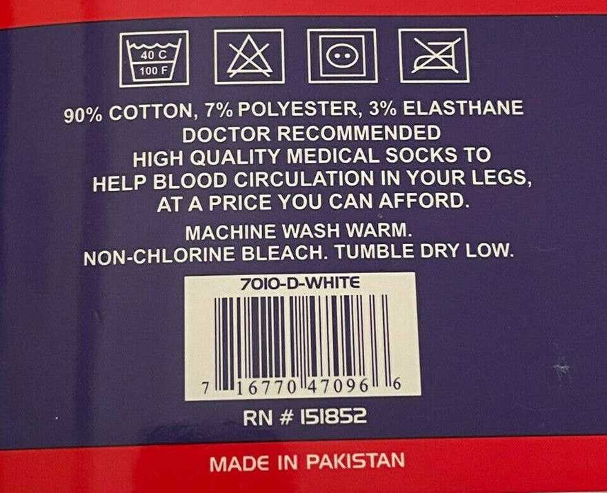 Mens Women Non Binding Cotton Circulation Diabetic Crew White Socks Physician Approved Hashir Products