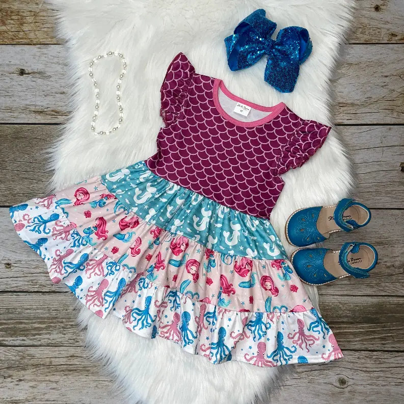Mermaid Print Flutter Sleeve Dress Stella Bean Clothing