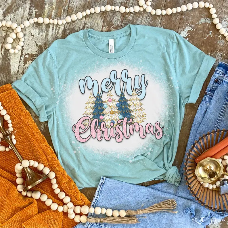 Merry Christmas Bleached Shirt - Christmas CK's Boutique