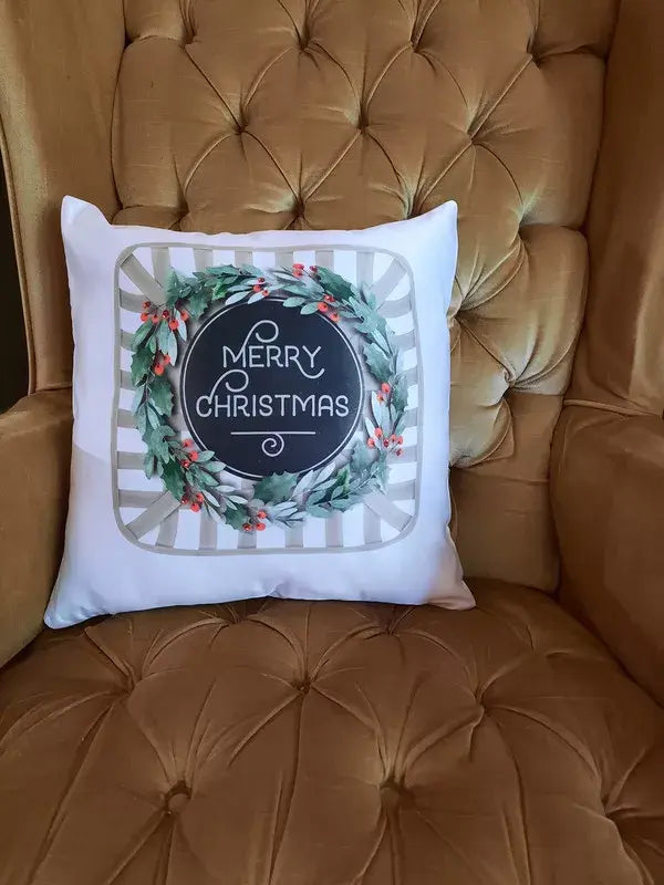 Merry christmas Basket Throw Pillow 16x16 Throw Pillow 2 Peas Tees