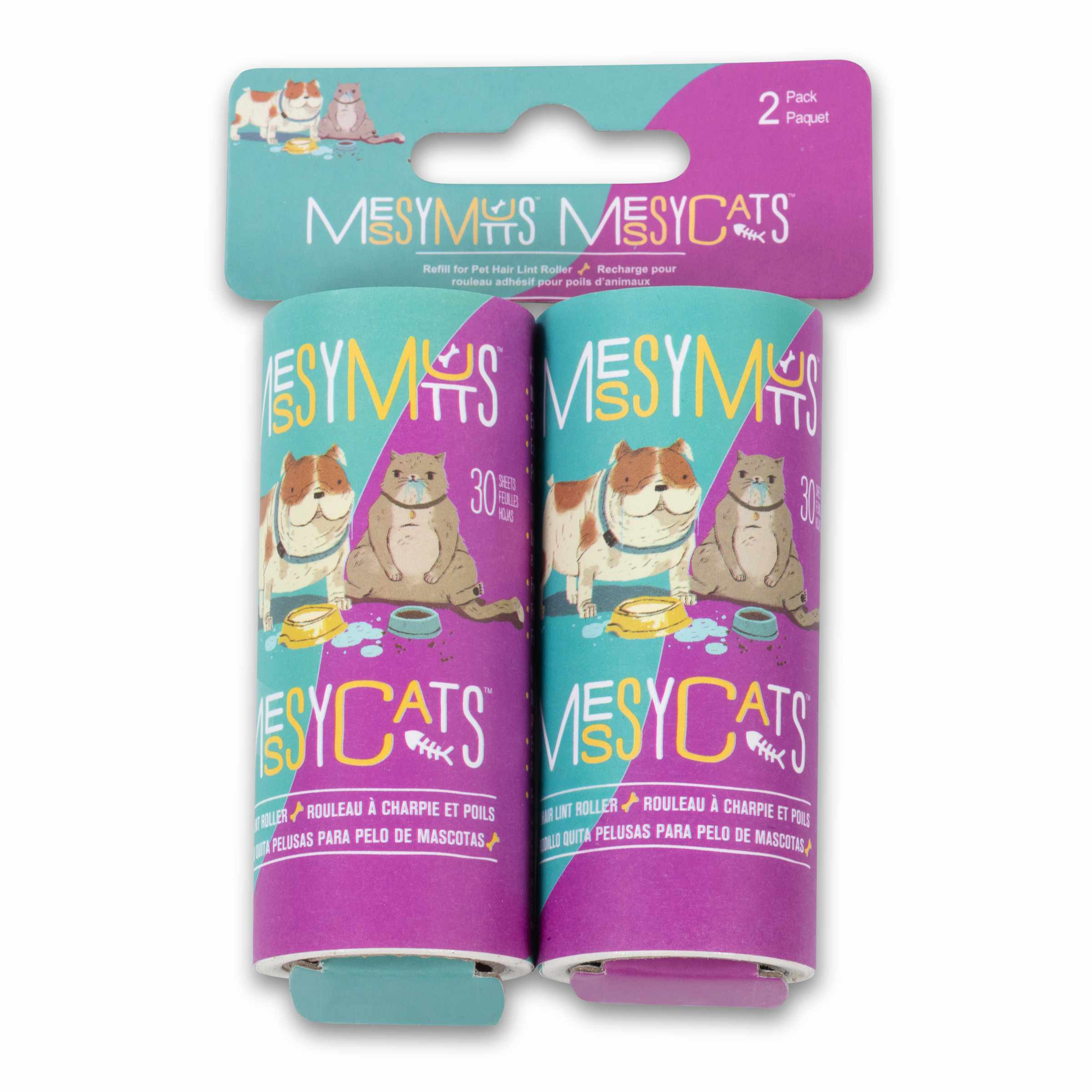Messy Mutts Replacement Pet Hair Lint Rollers Travel Size 2pk Messy Mutts