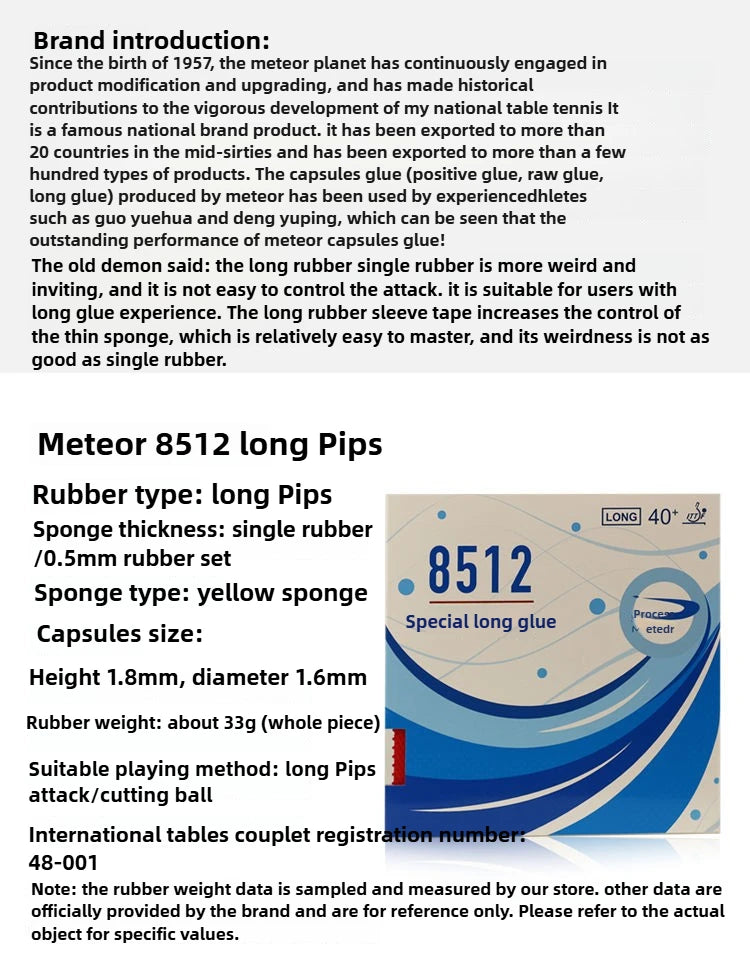 Meteor 9012/8512 Long Pips Table Tennis Rubber OX ITTF Approved Ping Pong Rubber 0.5mm Sponge for Table Tennis Racket Attack GreatEagleInc