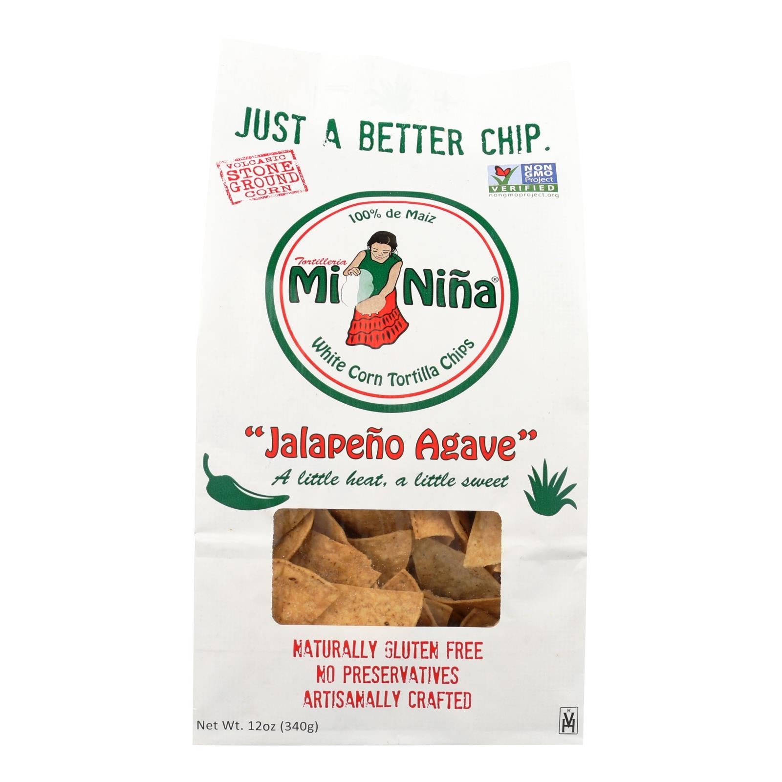 Mi Nina's White Corn Tortilla Chips With Jalapeno Aguave  - Case Of 9 - 12 Oz Mi Nina