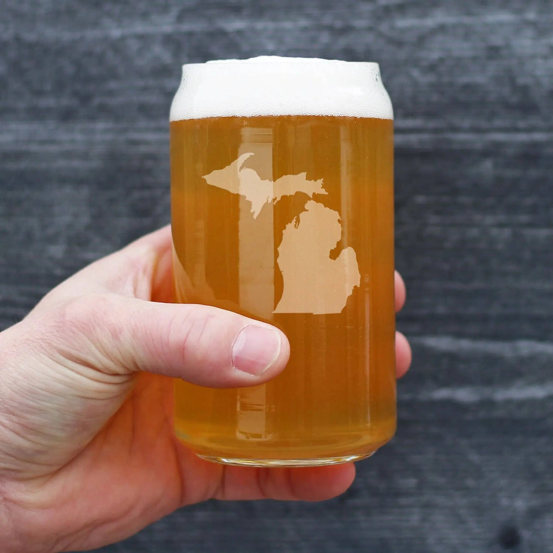Michigan Outline Beer Can Pint Glass - Michiganders Gifts Bevvee