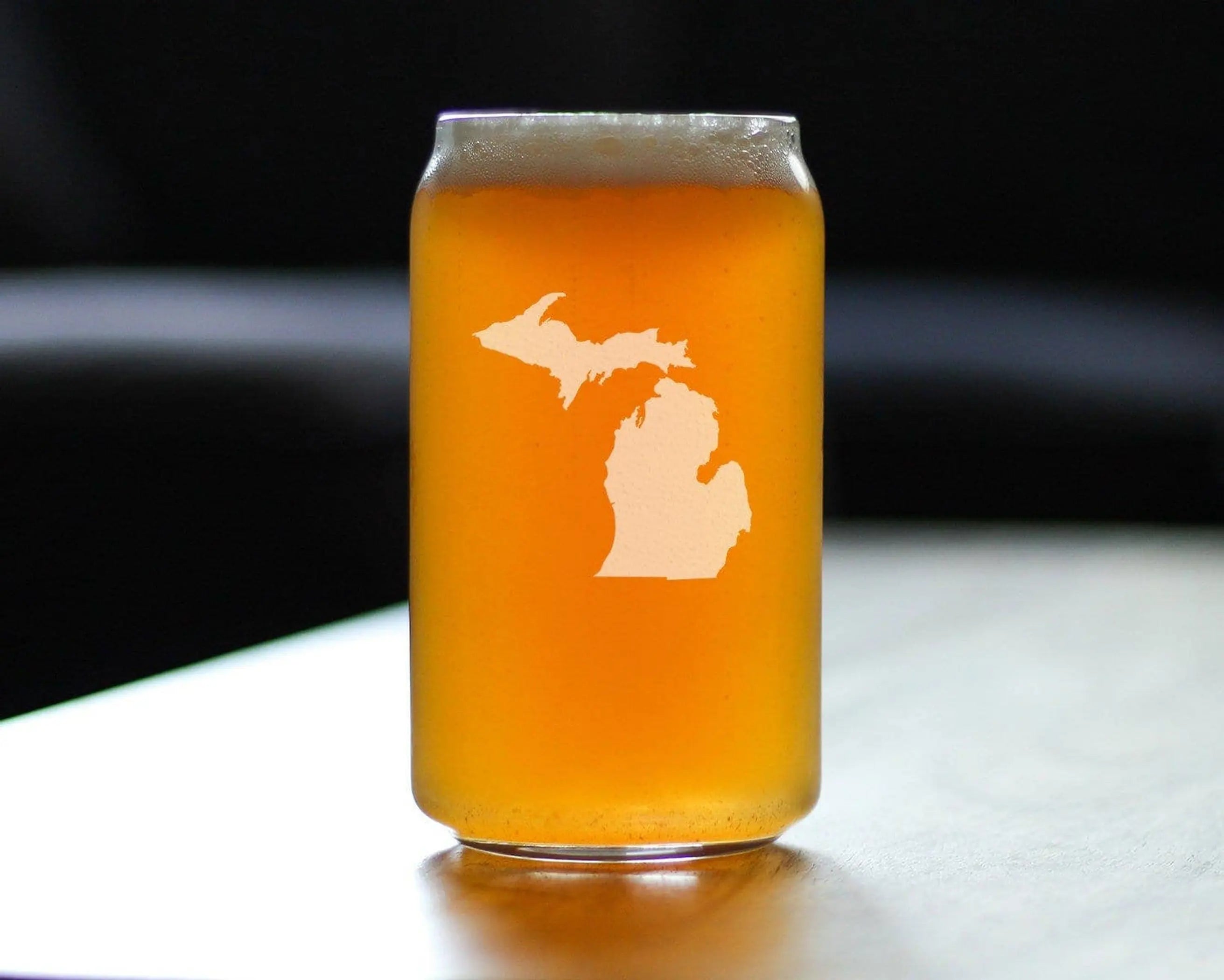 Michigan Outline Beer Can Pint Glass - Michiganders Gifts Bevvee