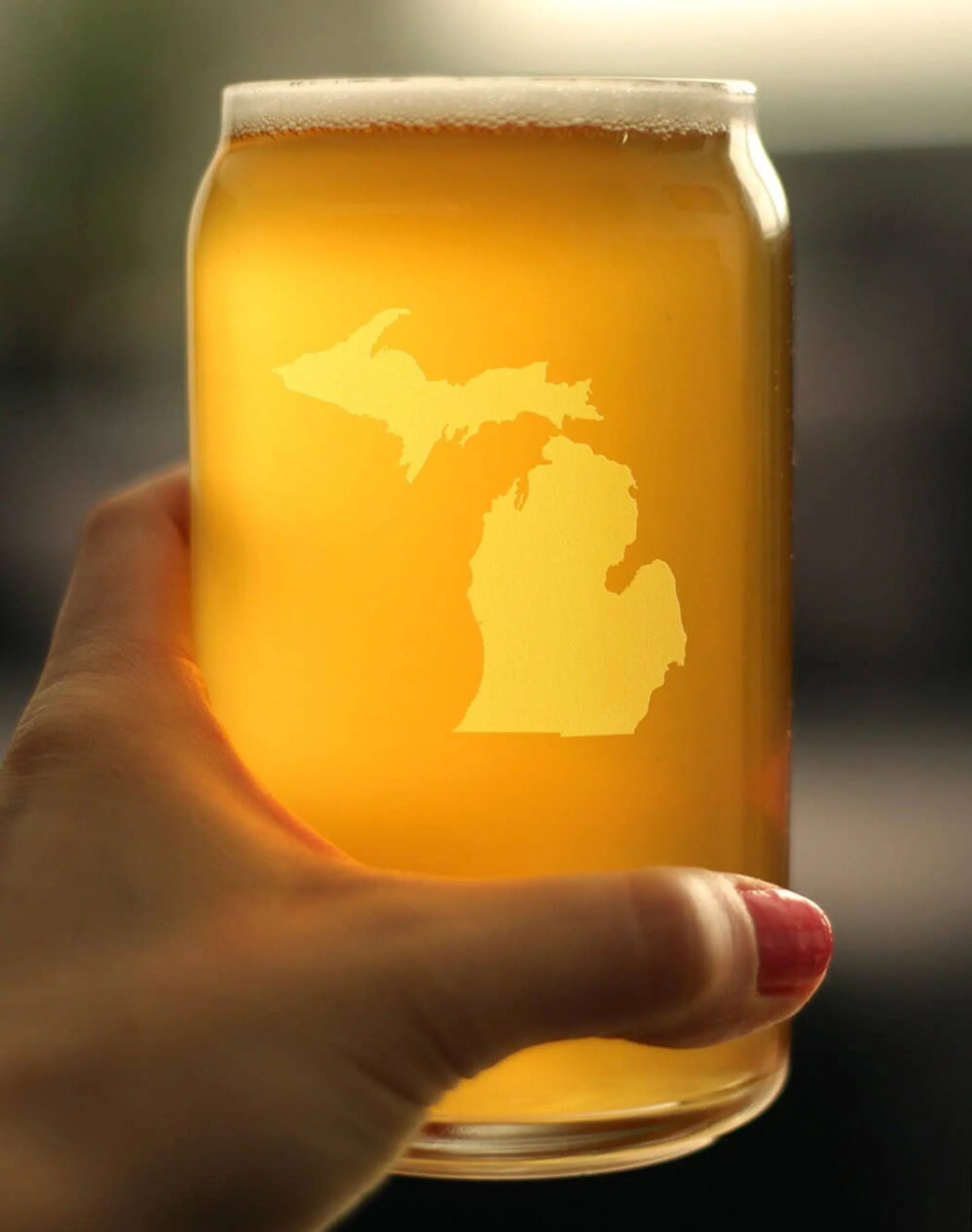 Michigan Outline Beer Can Pint Glass - Michiganders Gifts Bevvee
