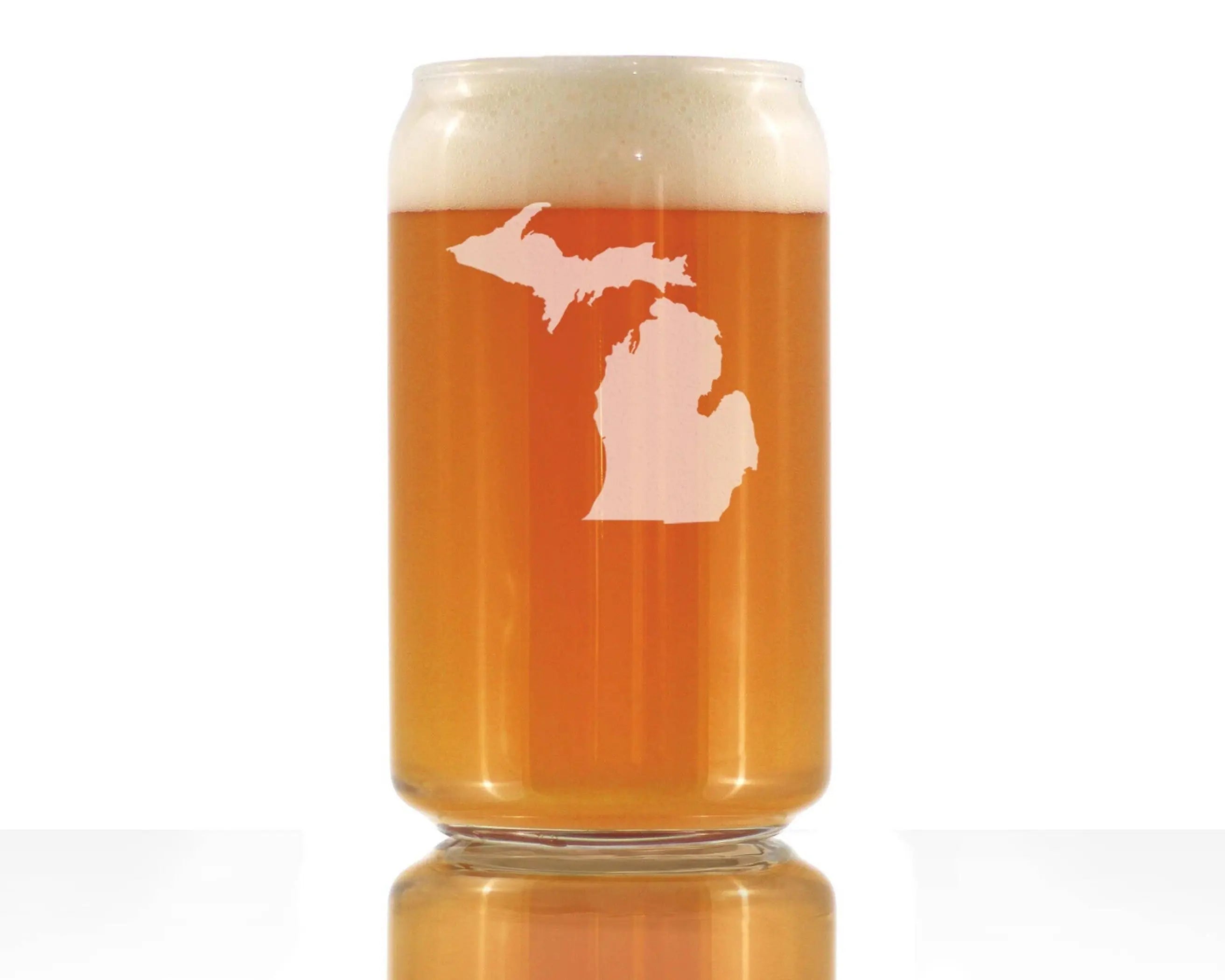 Michigan Outline Beer Can Pint Glass - Michiganders Gifts Bevvee