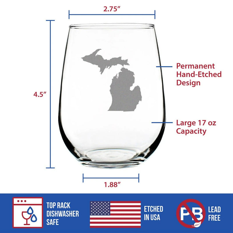 Michigan Outline Stemless Wine Glass - Michiganders Gifts Bevvee