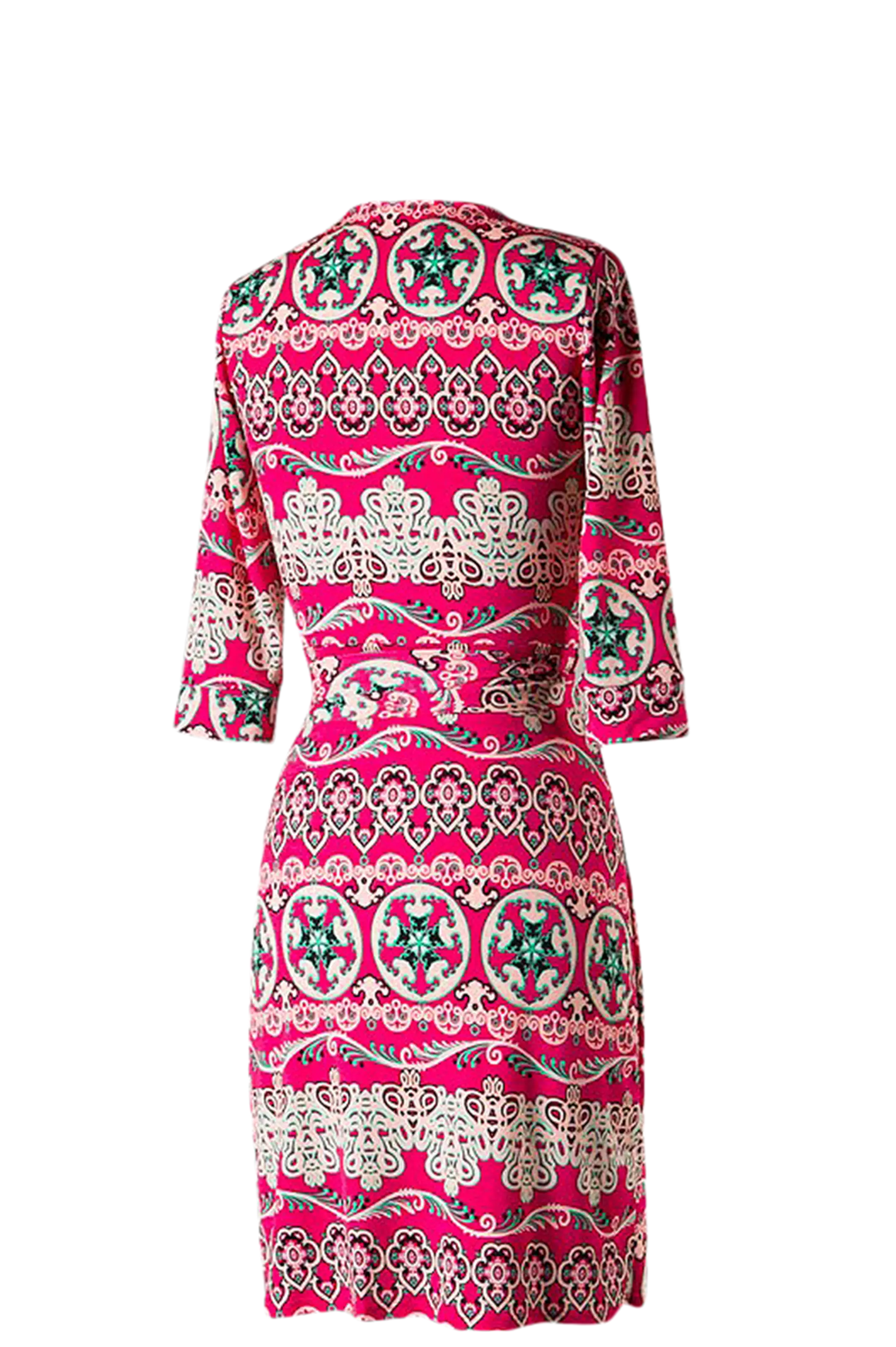 Midi Quarter Sleeves Wrap Dress Fuchsia SurelyMine