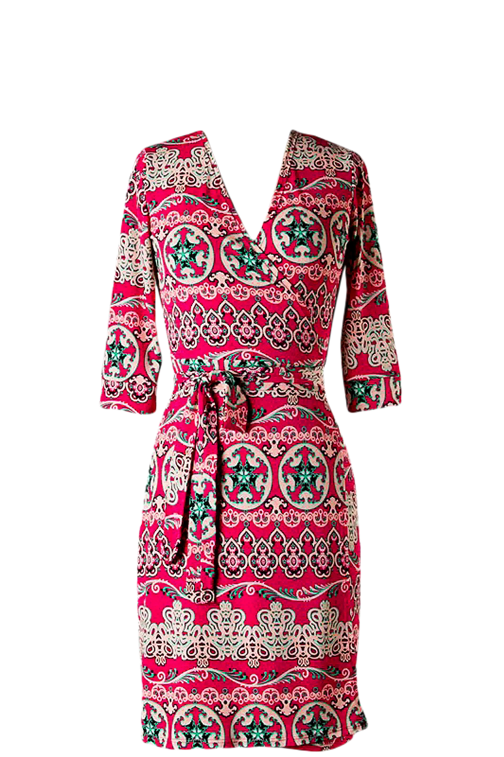 Midi Quarter Sleeves Wrap Dress Fuchsia SurelyMine