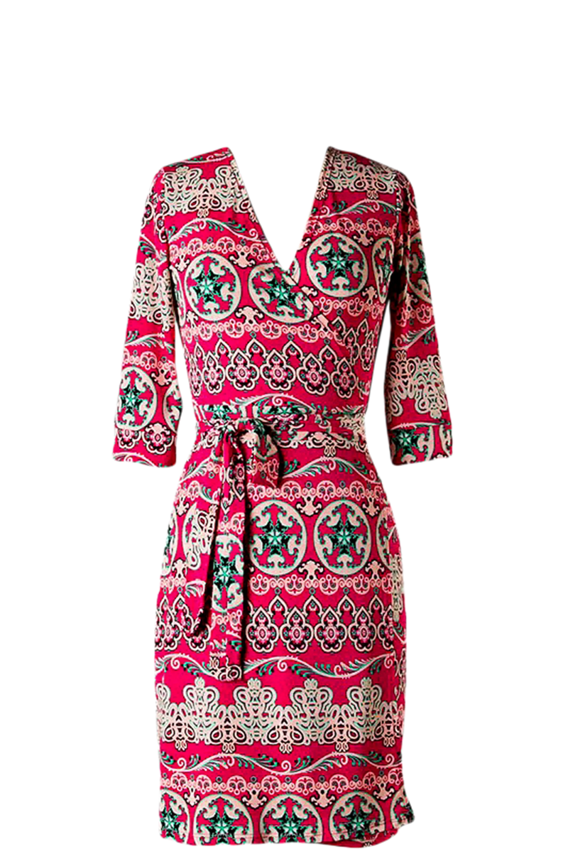 Midi Quarter Sleeves Wrap Dress Fuchsia SurelyMine