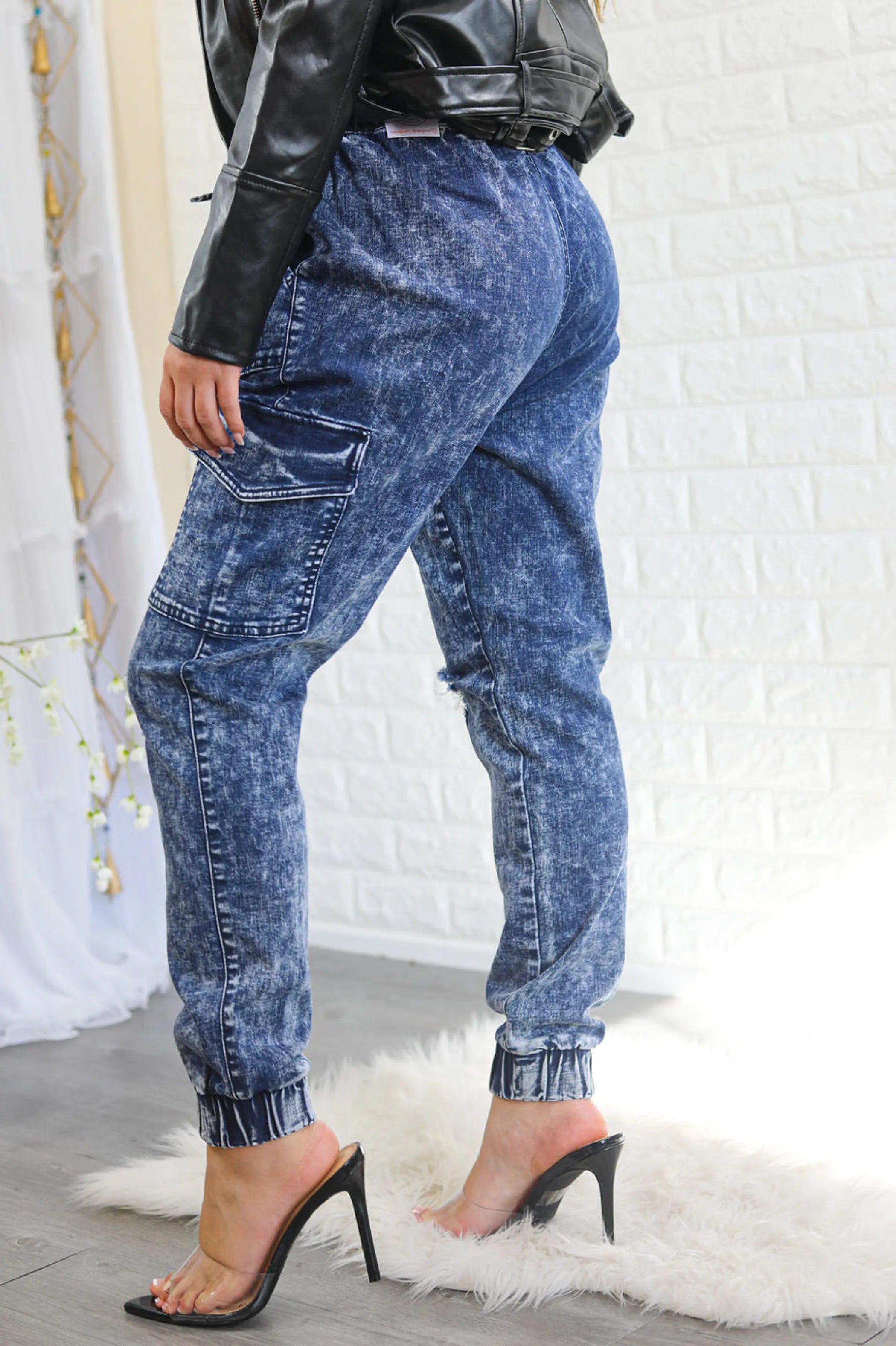 Mineral Wash Cargo Style Distressed Joggers Dark SurelyMine