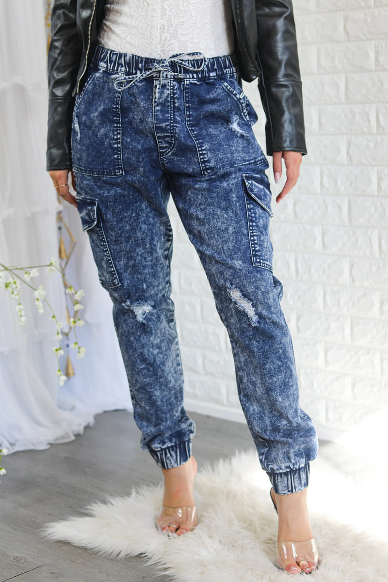 Mineral Wash Cargo Style Distressed Joggers Dark SurelyMine