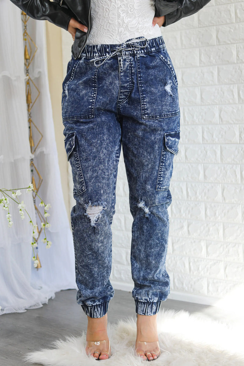 Mineral Wash Cargo Style Distressed Joggers Dark SurelyMine