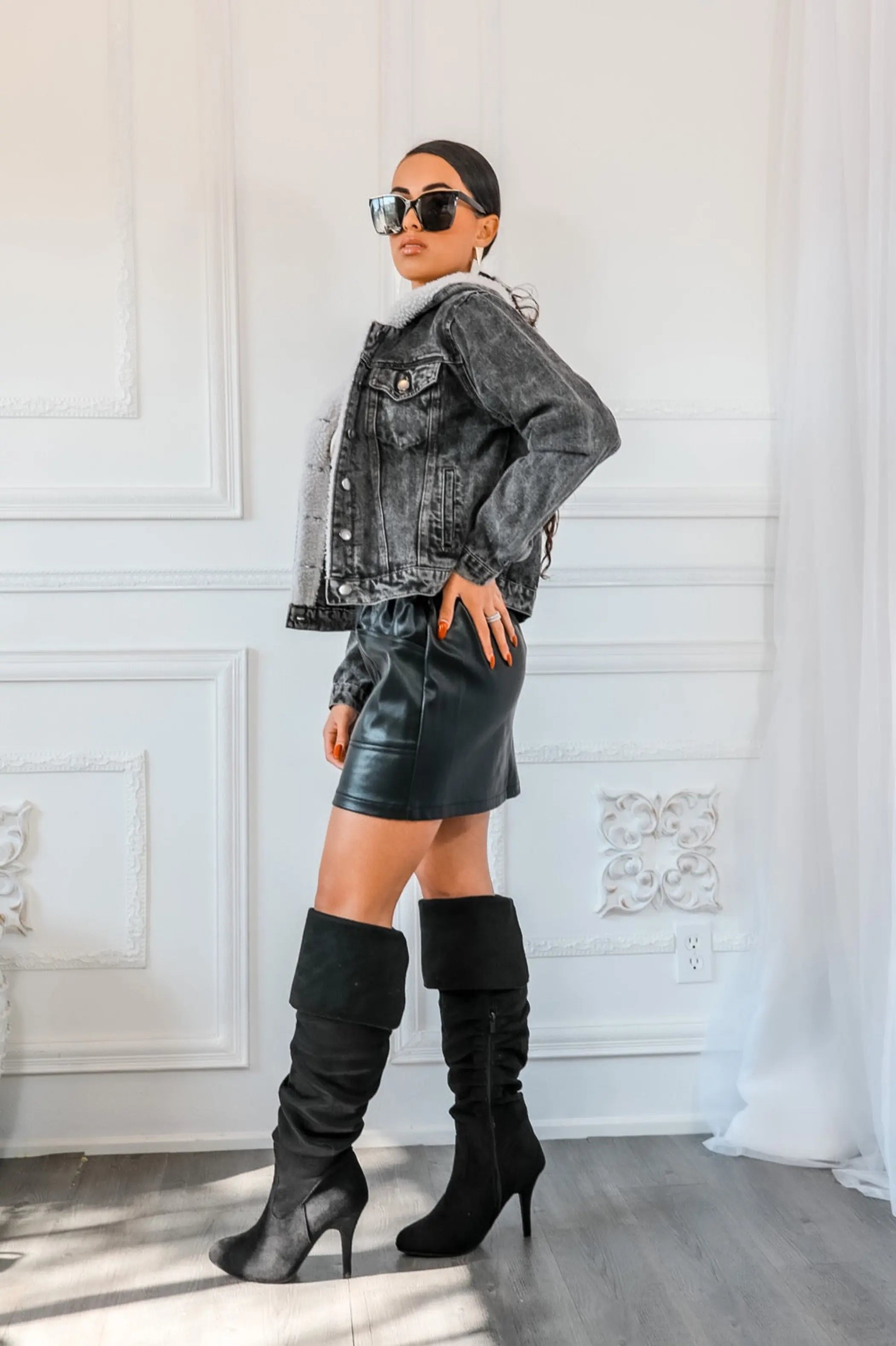 Mineral Wash Hooded Faux Fur Lining Denim Jacket SurelyMine