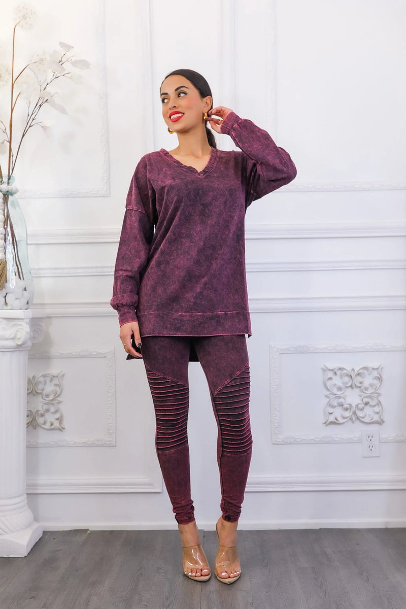 Mineral Wash Long Sleeves Top and Motto Legging Set SurelyMine