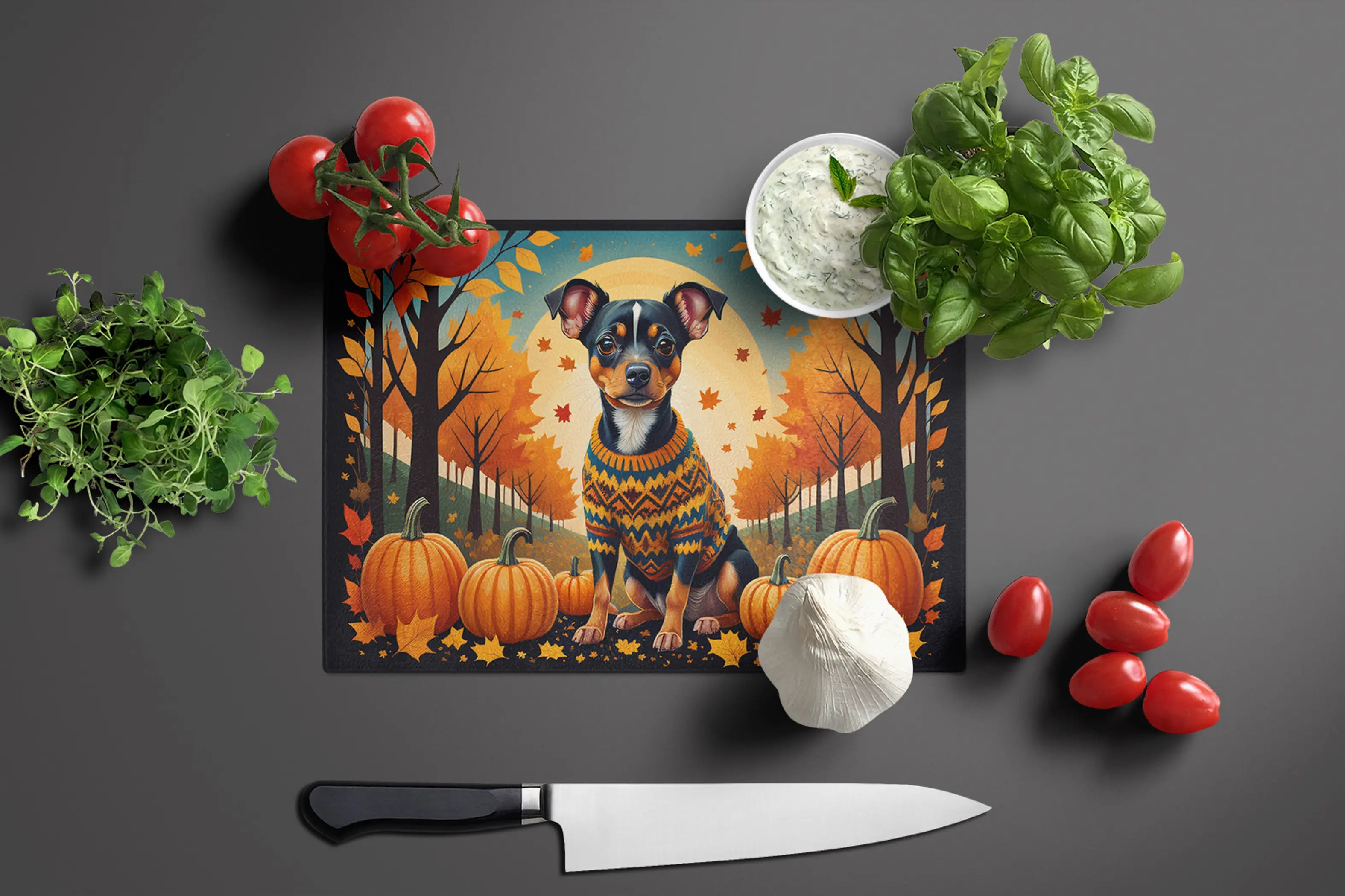 Miniature Pinscher Fall Glass Cutting Board Caroline's Treasures