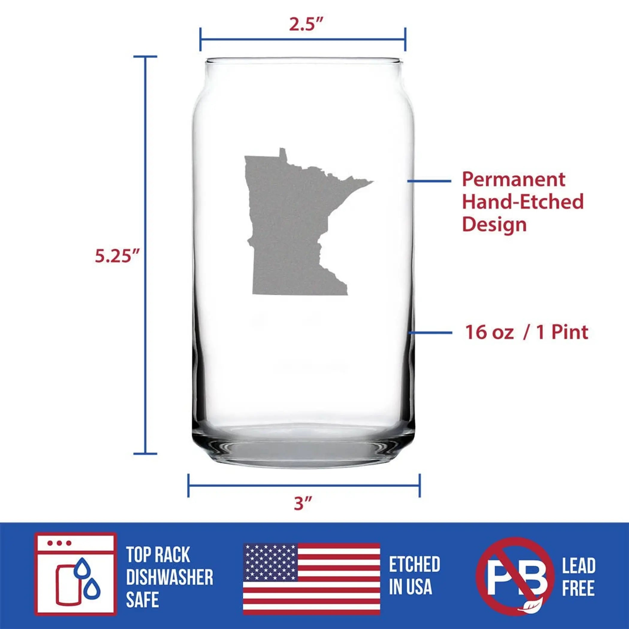 Minnesota Outline Beer Can Pint Glass - Minnesotans Gifts Bevvee