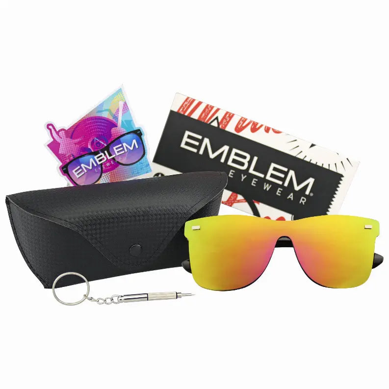 Mirrored Rimless Lens Reflective Retro Vintage Flat Sunglasses Case Sunglass Memphis