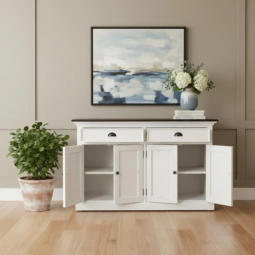 Modern Farmhouse Brown And White Buffet Server Homeroots Kitchen & Dining