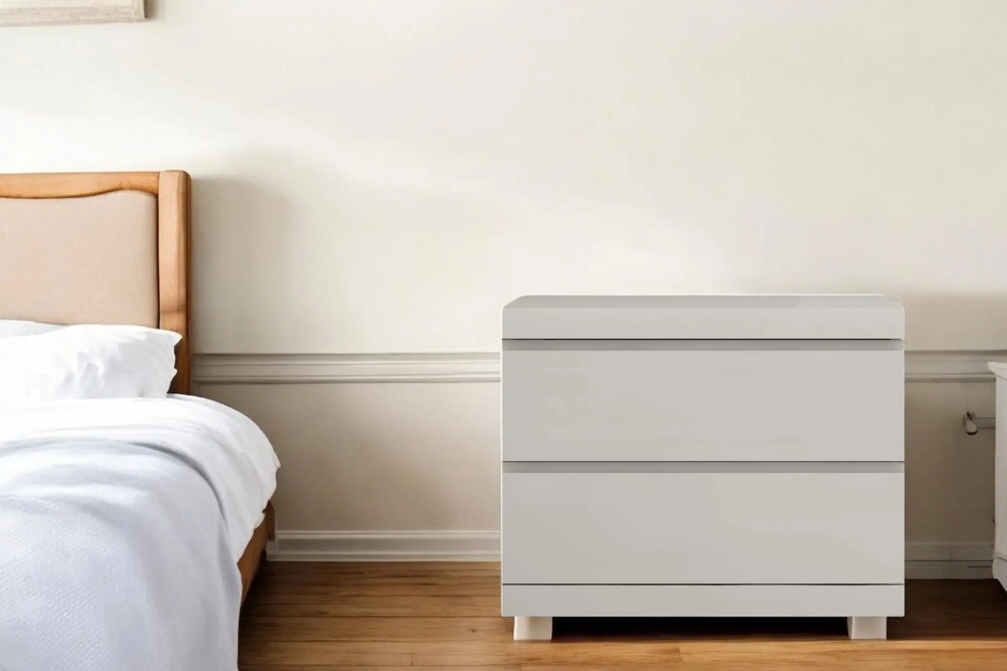 Modern Gray Woodgrain Finish 2 Drawer Nightstand Homeroots Bed & Bath