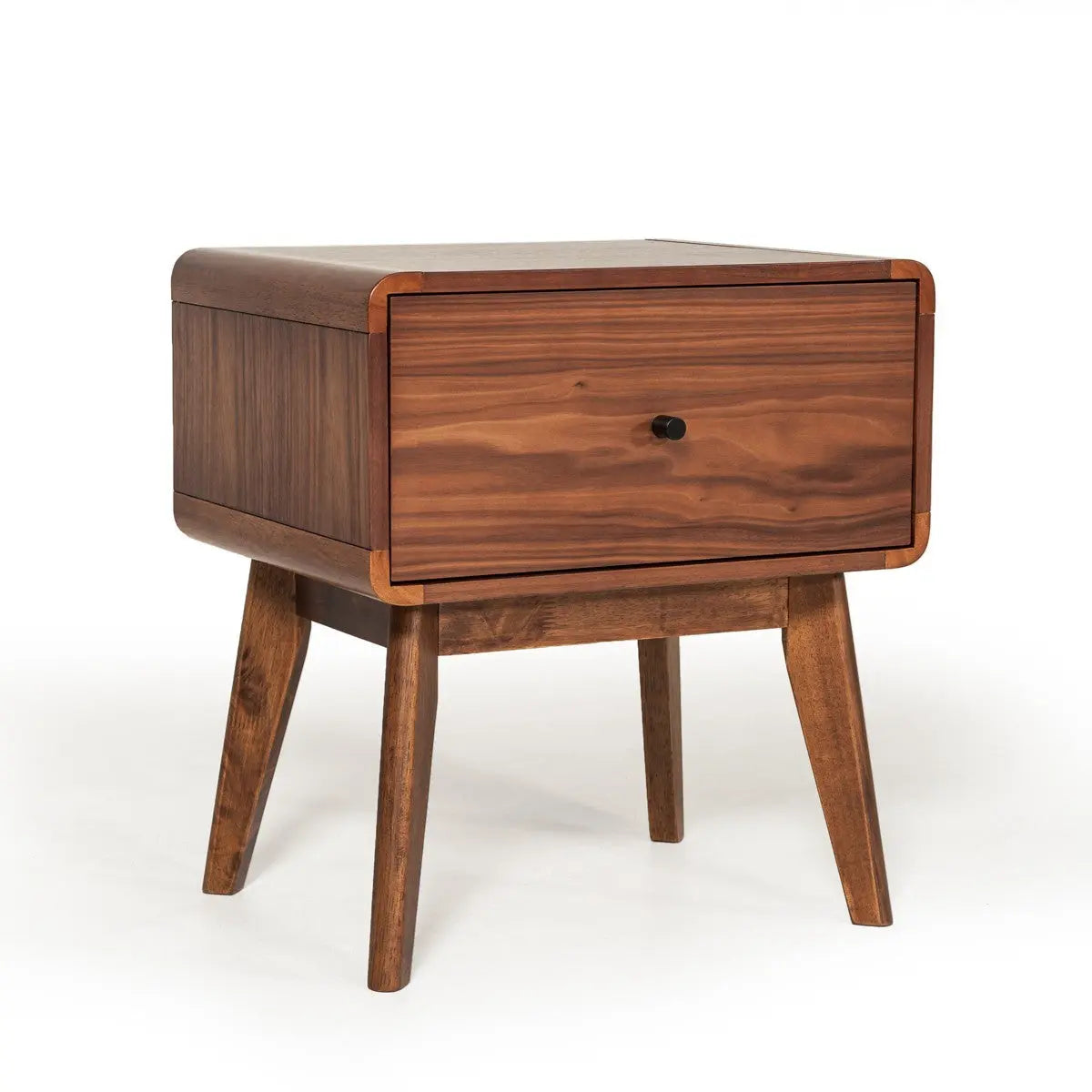 Modern Mid Century Walnut Nightstand with Single Drawer - GreatEagleInc