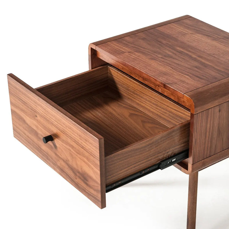 Modern Mid Century Walnut Nightstand with Single Drawer - GreatEagleInc
