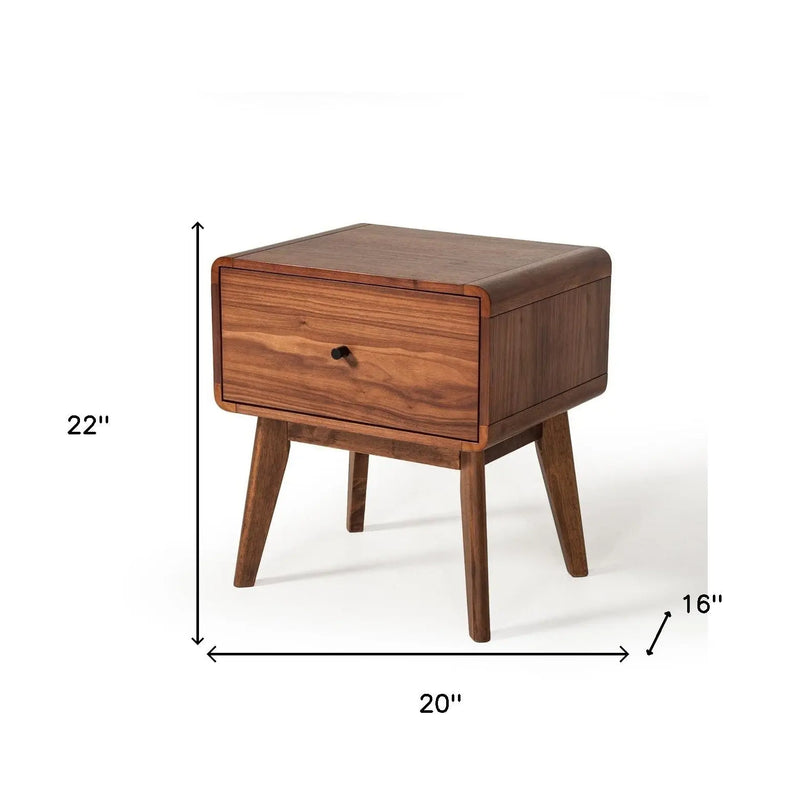 Modern Mid Century Walnut Nightstand with Single Drawer - GreatEagleInc