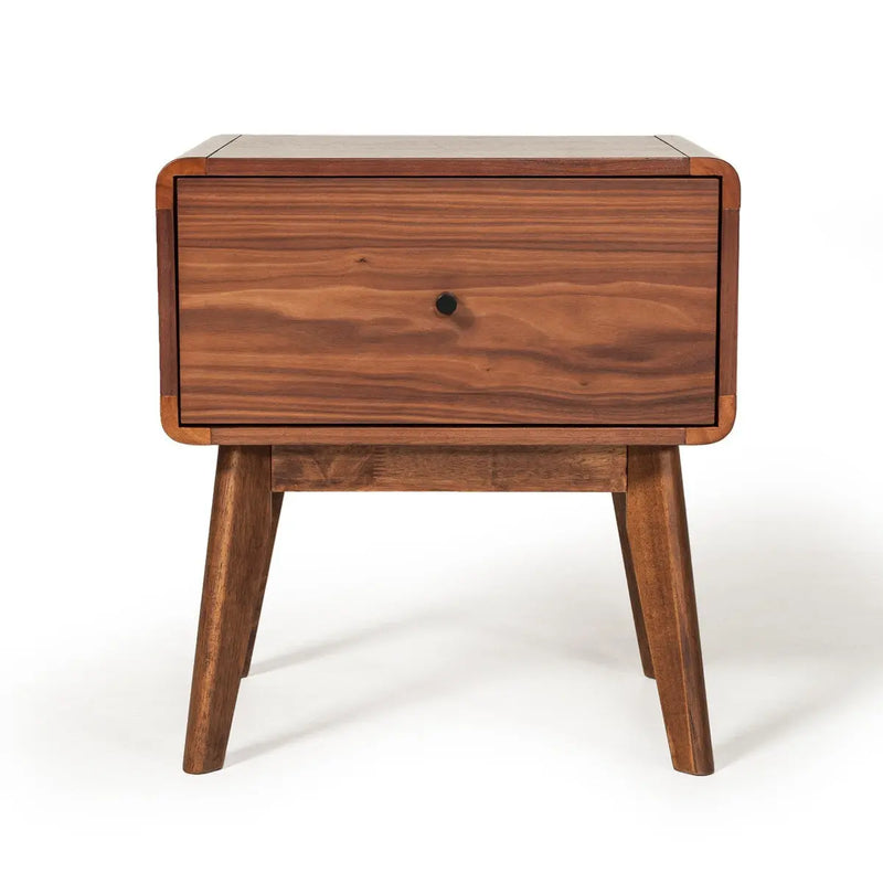 Modern Mid Century Walnut Nightstand with Single Drawer - GreatEagleInc