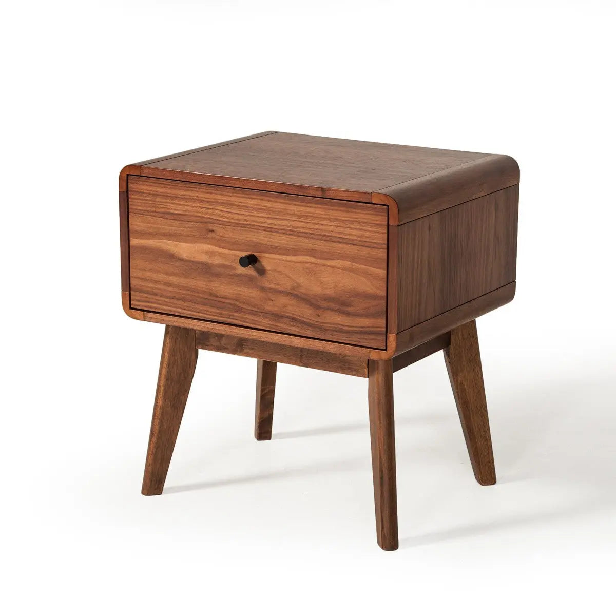 Modern Mid Century Walnut Nightstand with Single Drawer - GreatEagleInc