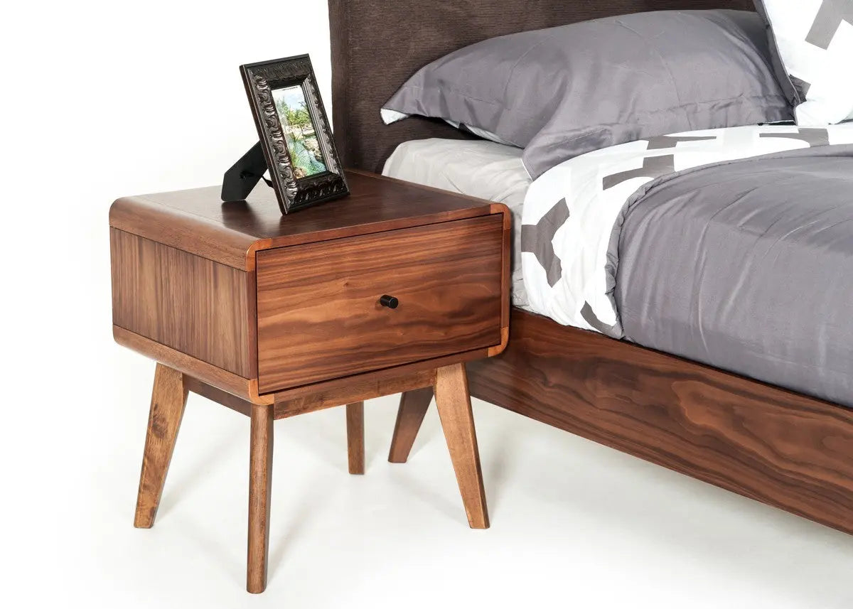 Modern Mid Century Walnut Nightstand with Single Drawer - GreatEagleInc