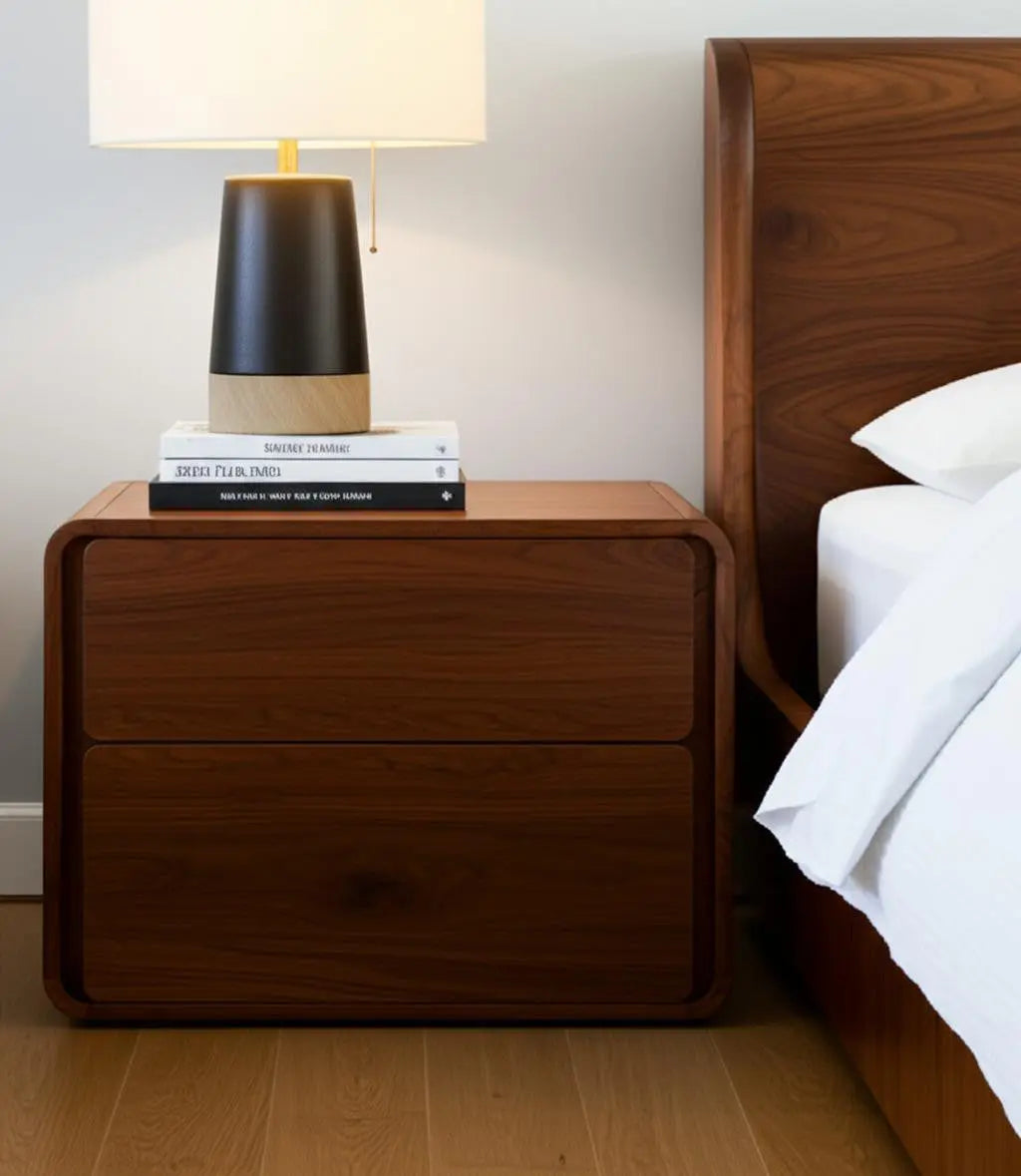 Modern Walnut Brown Nightstand with Two Drawers Homeroots Bed & Bath
