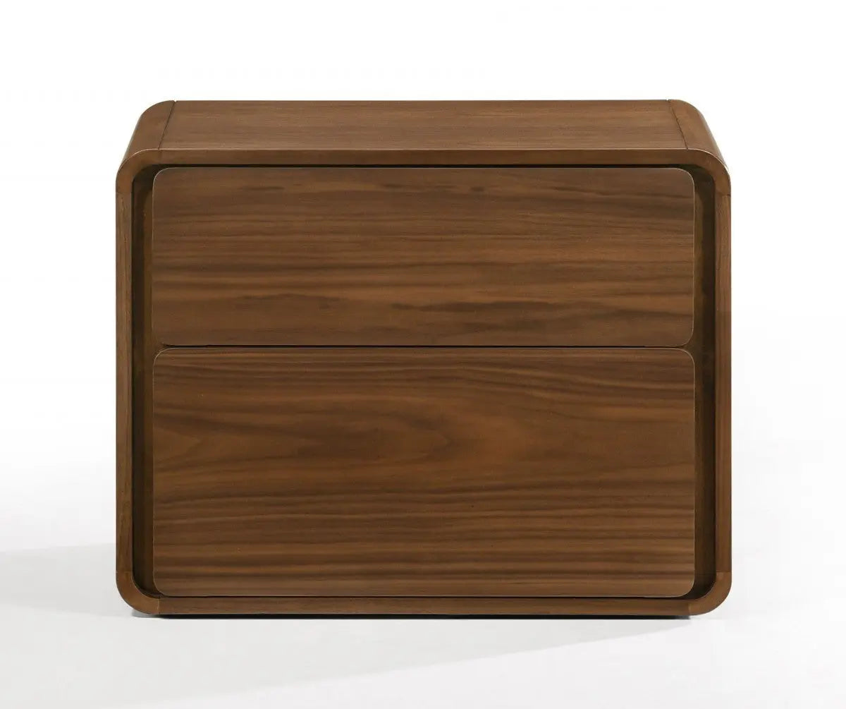 Modern Walnut Brown Nightstand with Two Drawers Homeroots Bed & Bath