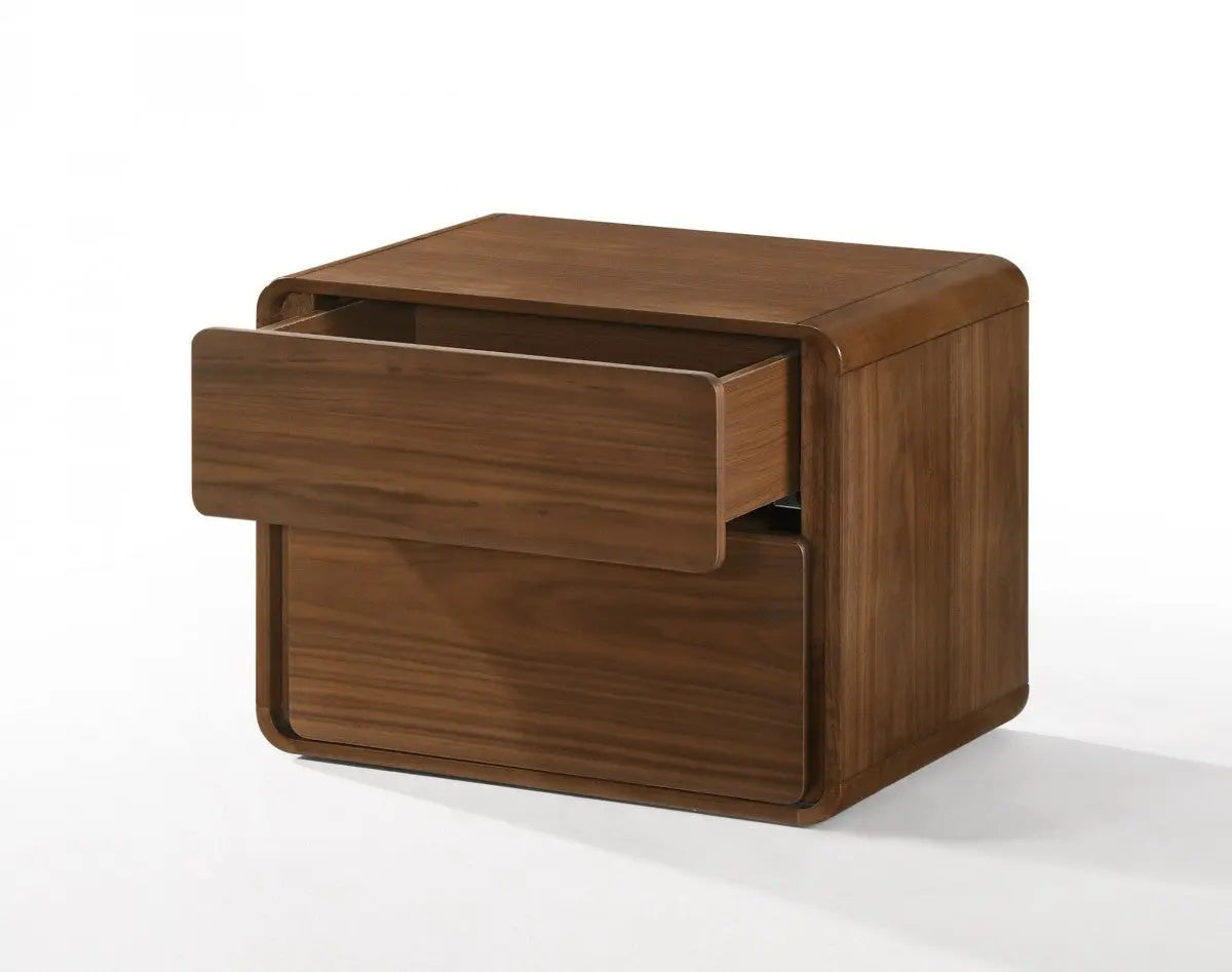 Modern Walnut Brown Nightstand with Two Drawers Homeroots Bed & Bath