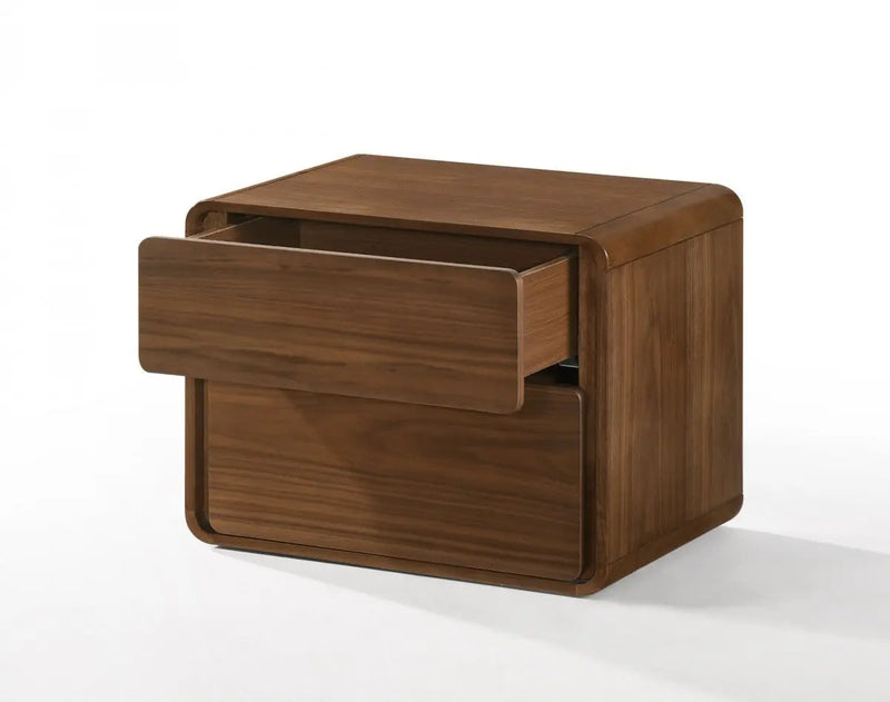Modern Walnut Brown Nightstand with Two Drawers Homeroots Bed & Bath
