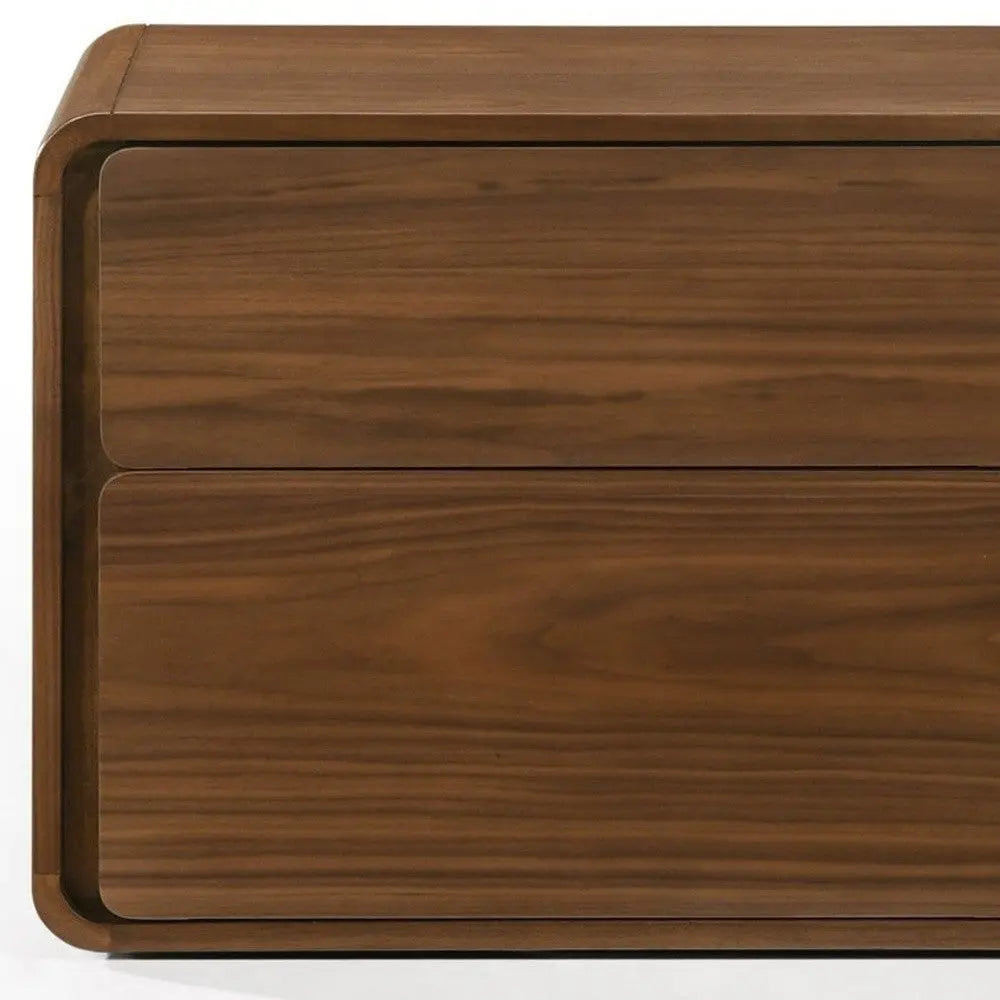 Modern Walnut Brown Nightstand with Two Drawers Homeroots Bed & Bath