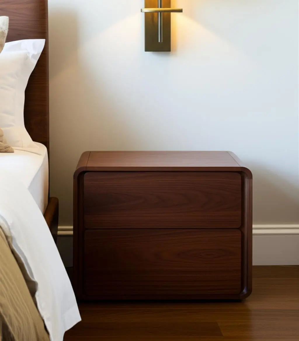 Modern Walnut Brown Nightstand with Two Drawers Homeroots Bed & Bath