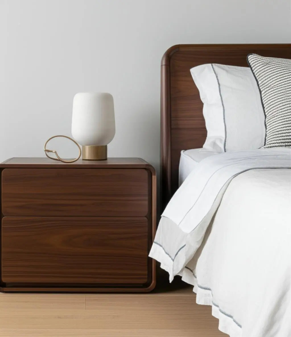 Modern Walnut Brown Nightstand with Two Drawers Homeroots Bed & Bath