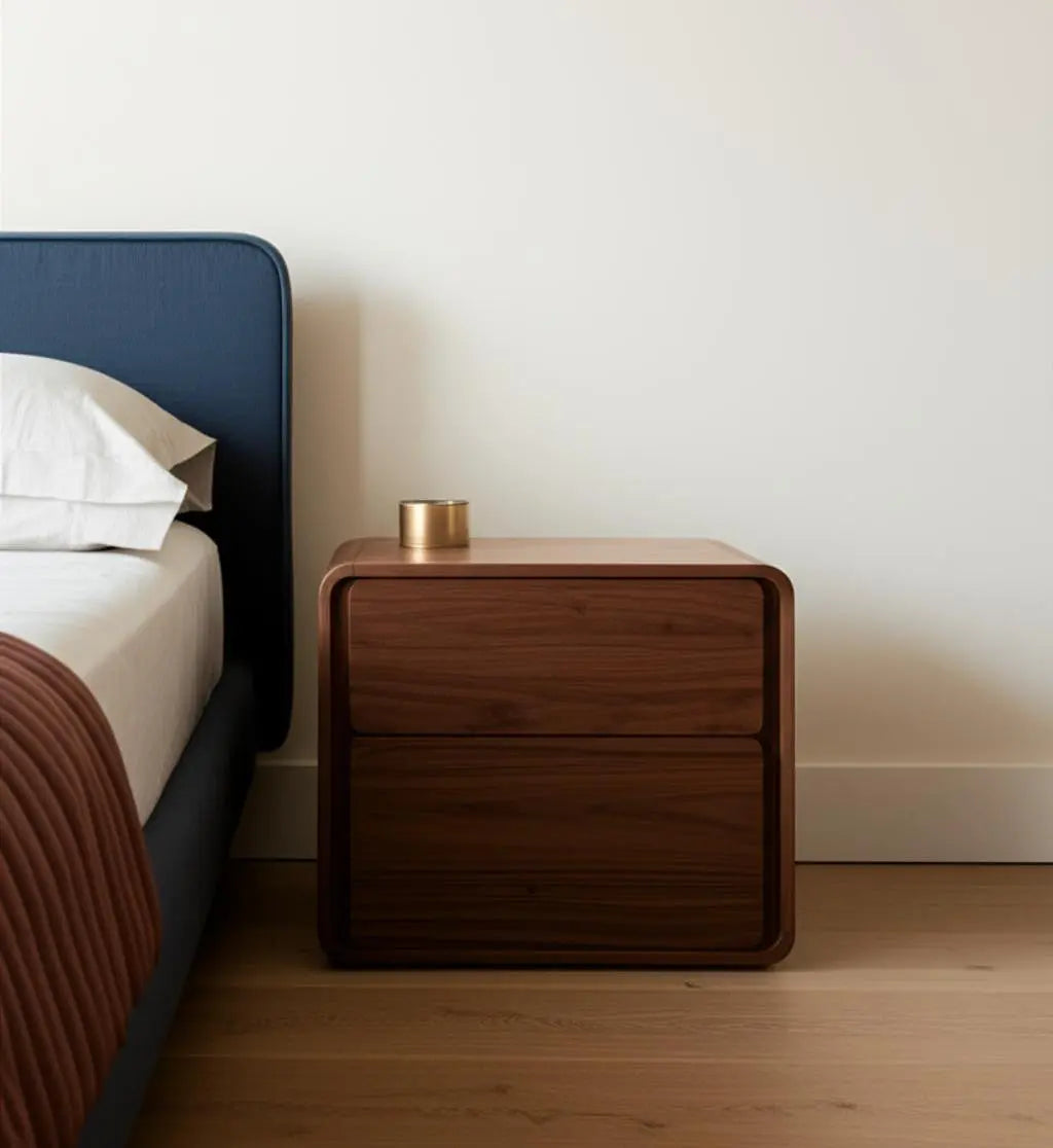 Modern Walnut Brown Nightstand with Two Drawers Homeroots Bed & Bath