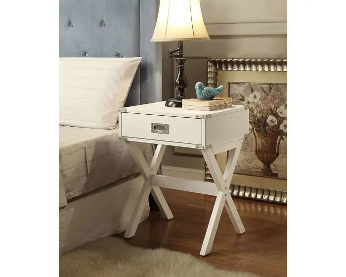 Modern White X Shape Wooden Storage End Table - GreatEagleInc