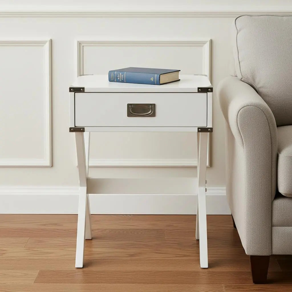 Modern White X Shape Wooden Storage End Table - GreatEagleInc
