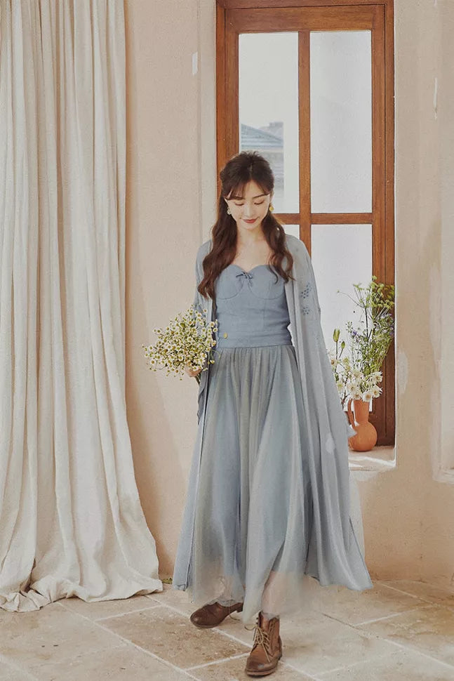 Molifusu | Blue Lotus Embroidered Kimono Fangyan