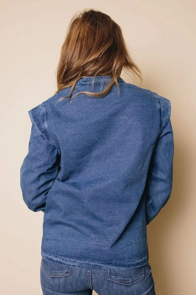 Monique Buttoned Denim Jacket Stay Warm in Style