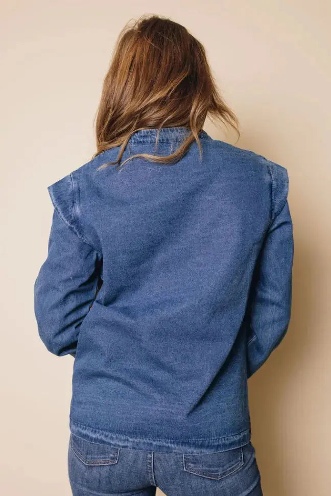 Monique Buttoned Denim Jacket Stay Warm in Style