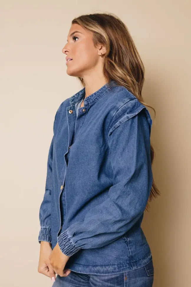 Monique Buttoned Denim Jacket Stay Warm in Style