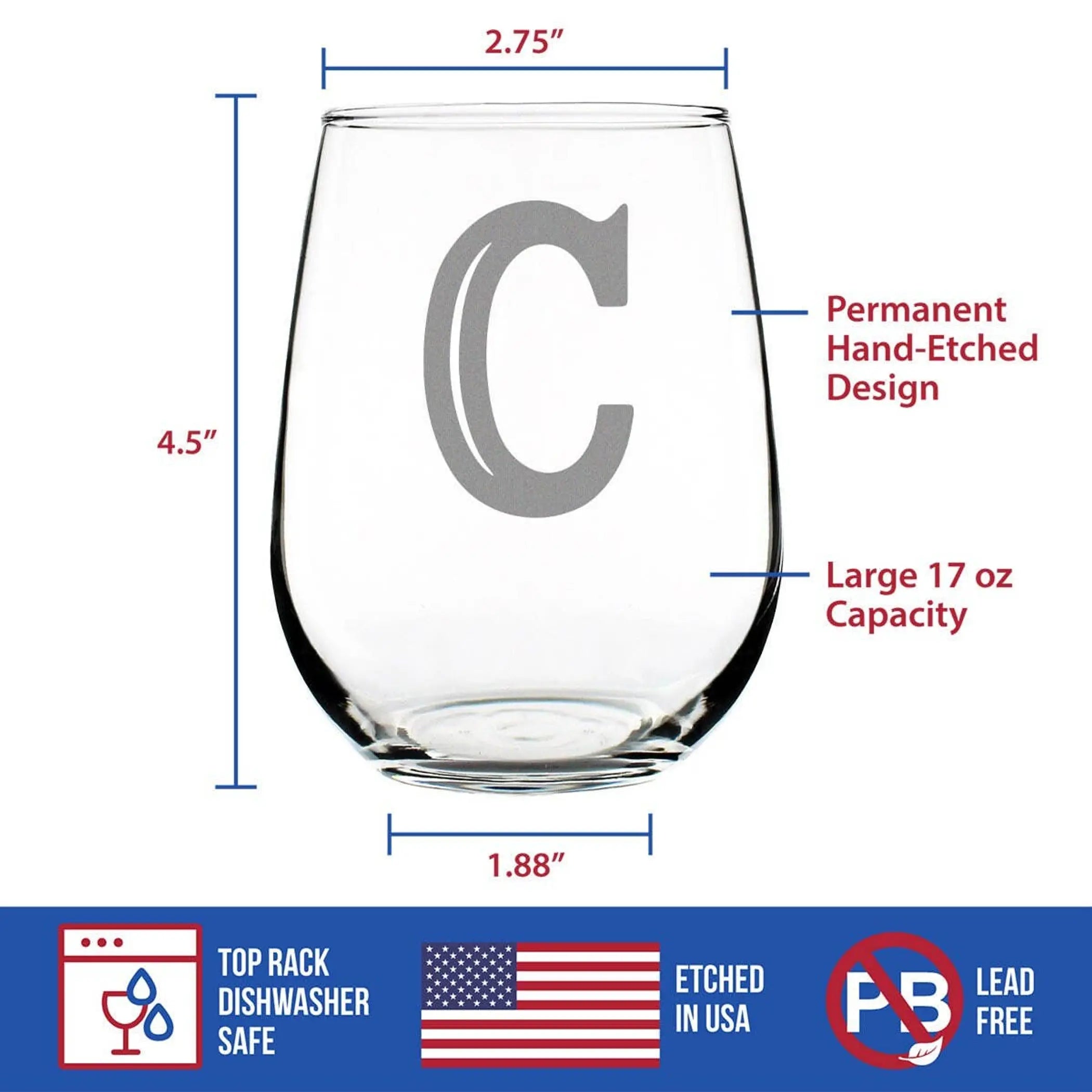 Monogram Bold C Stemless Wine Glass - C Initial Gifts Bevvee