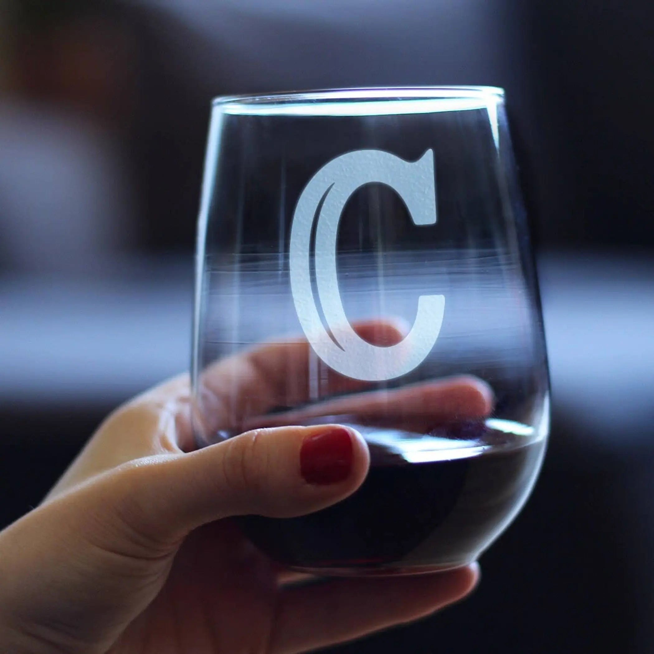 Monogram Bold C Stemless Wine Glass - C Initial Gifts Bevvee