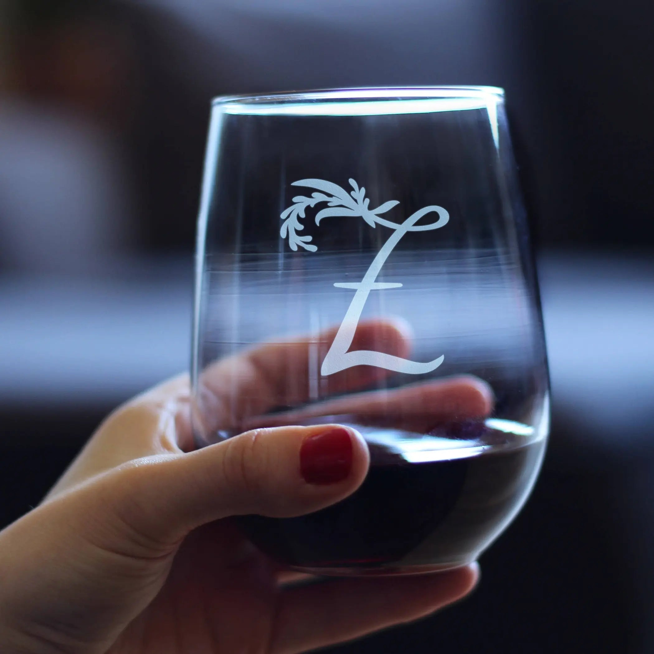 Monogram Floral Z Stemless Wine Glass - Z Initial Gifts Bevvee